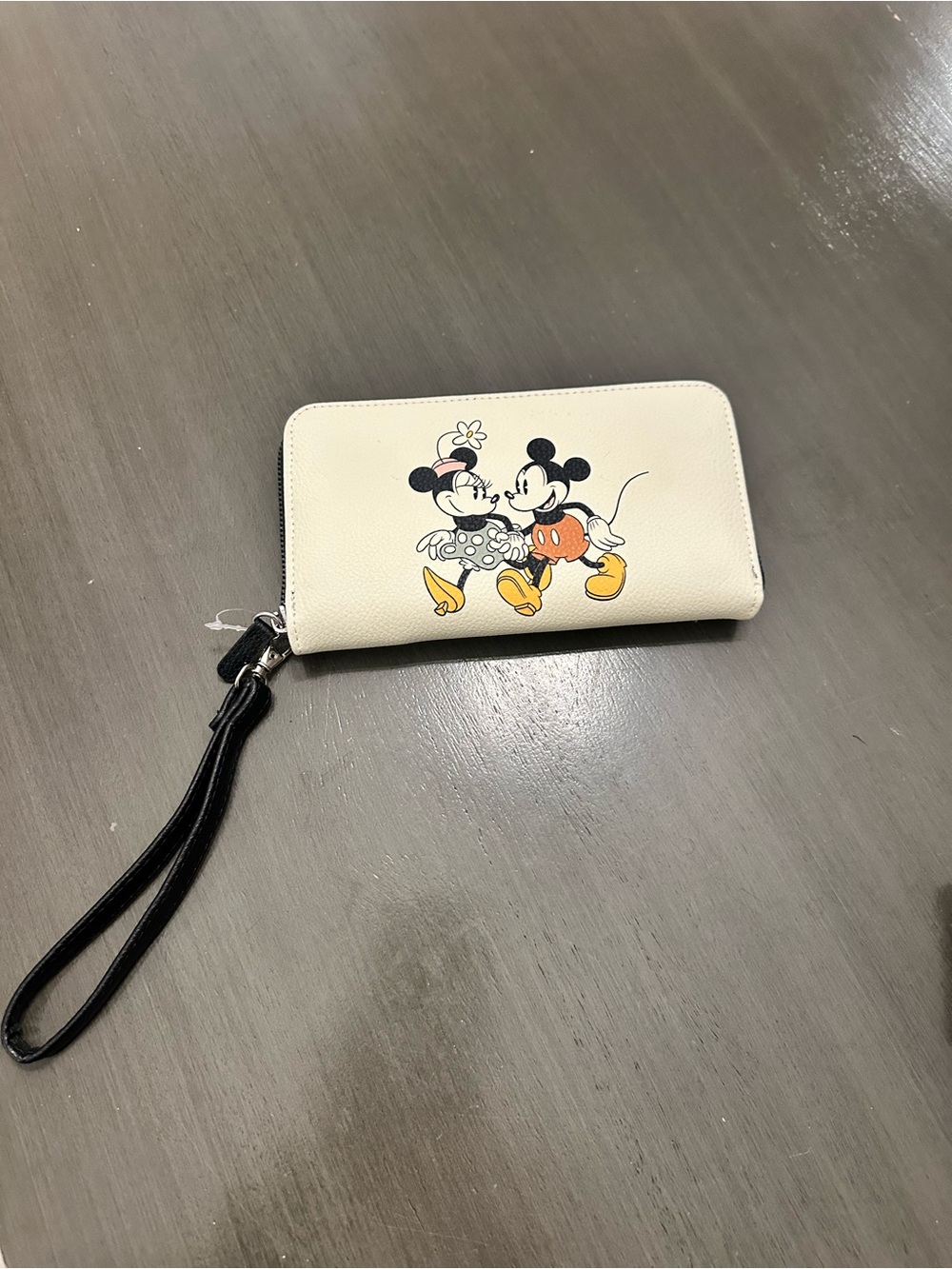 Cream Mickey & Minnie Zip-Around Wristlet Wallet